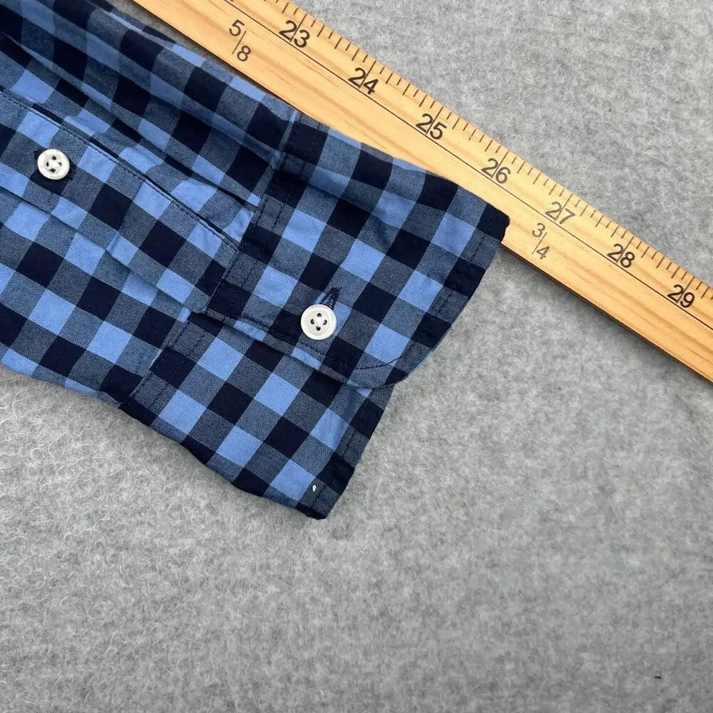 J Crew Flex Washed Slim Shirt Blue Navy Gingham Check Button Up Long Sleeve L